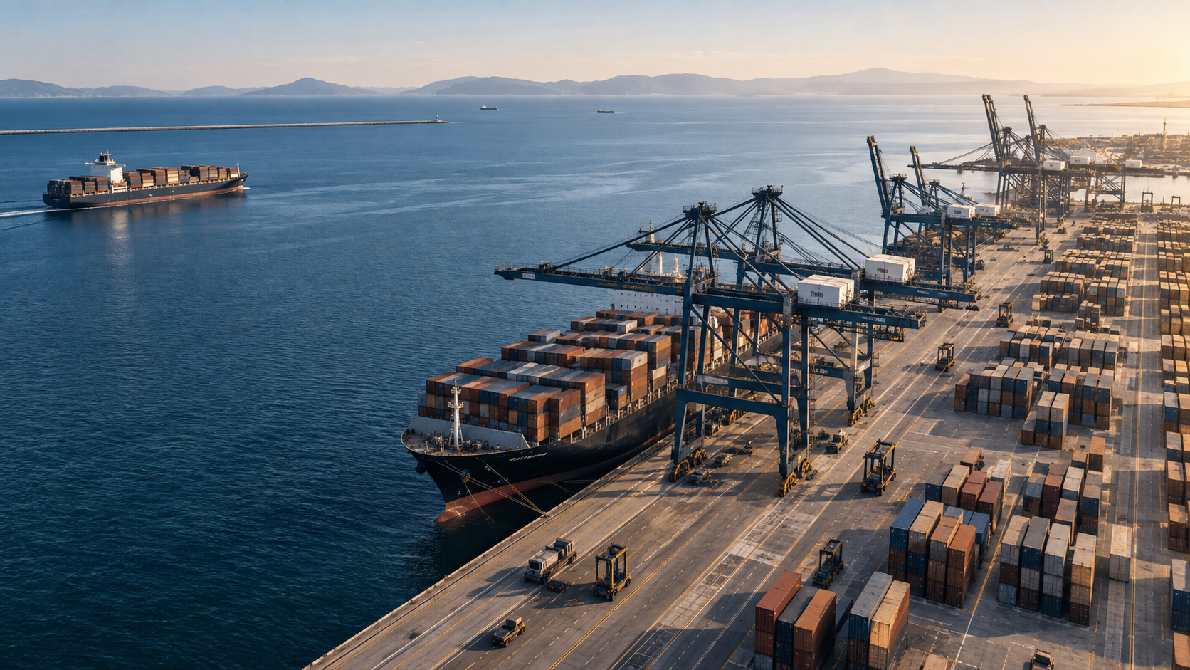 Terminal portuale con gru e container dedicato alla logistica internazionale